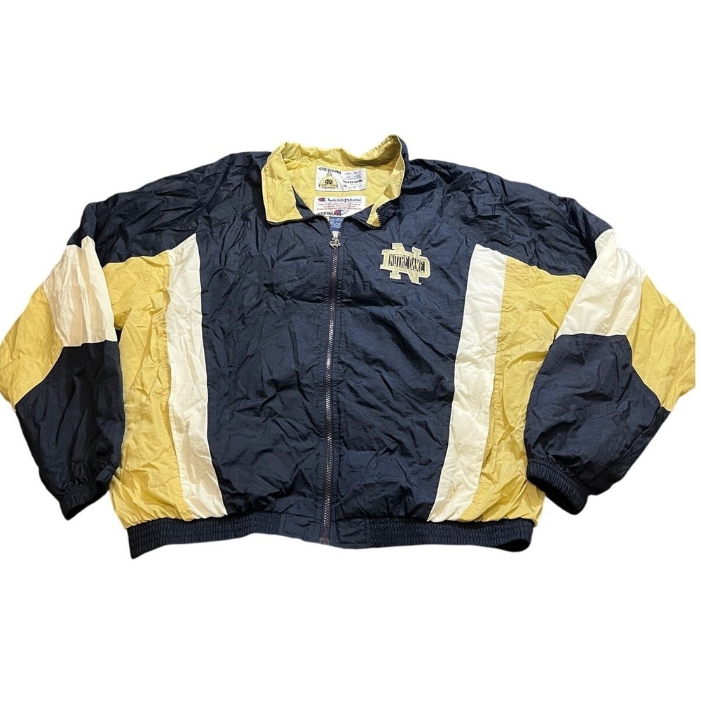 Champion Windbreaker Mens XL Navy Blue Notre Dame Fighting Irish Vintage Jacket
